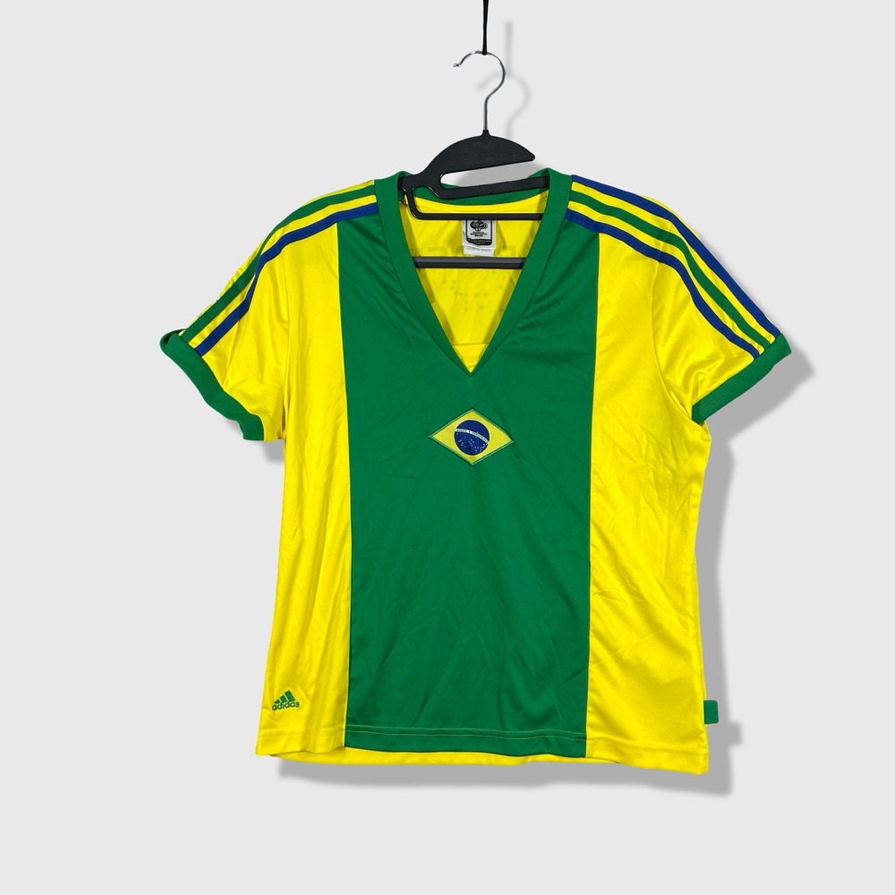 2006 World Cup Adidas Brasil Soccer Jersey Women L Yellow Blokecore Sporty Y2K